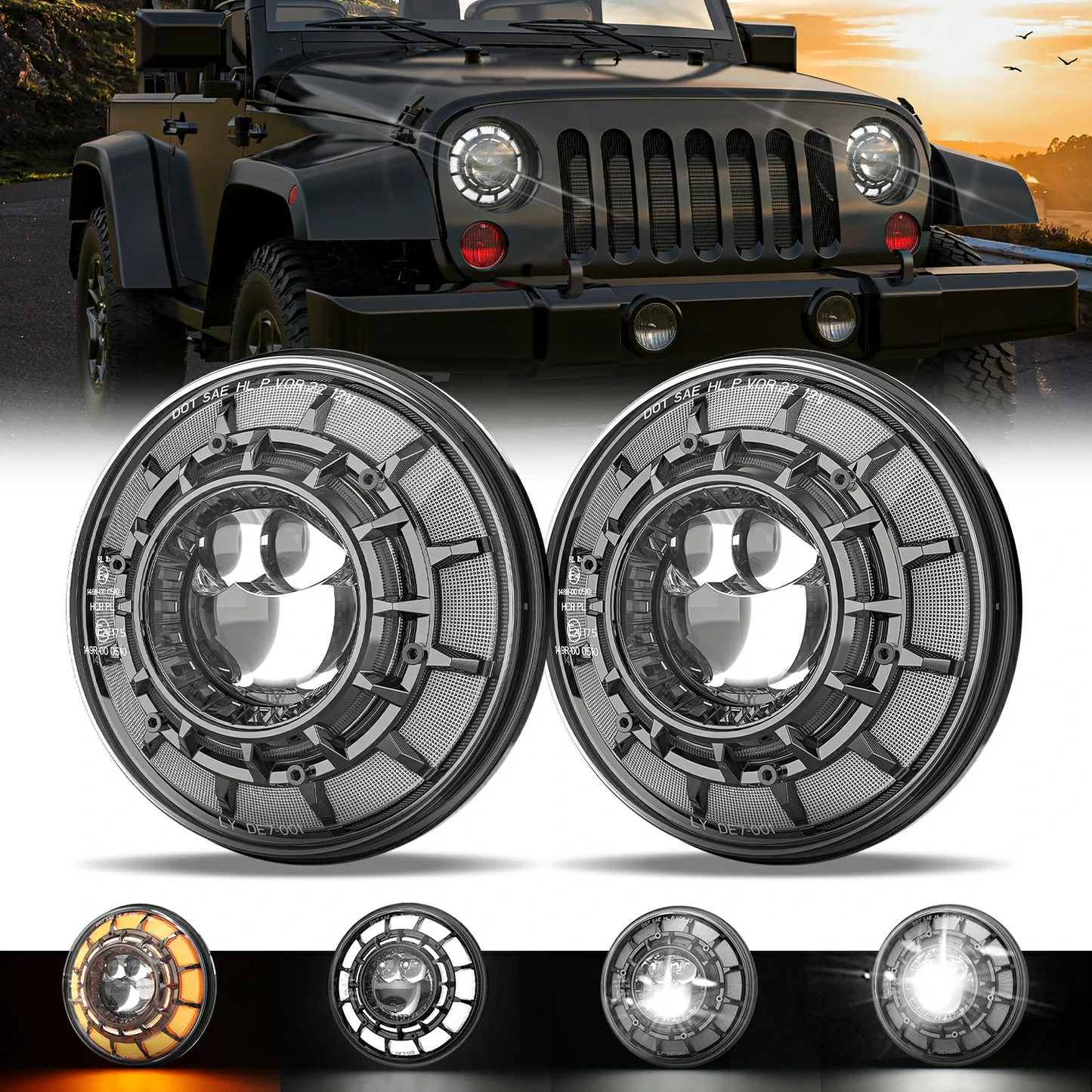 LED Headlights 'GALAXY' with DRL for Wrangler JK JKU TJ (pair) A+ 'PHILIPS' LED