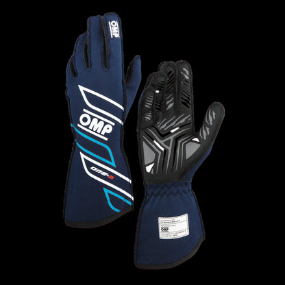 OMP 'ONE-S' Circuit Racing Gloves - NAVY BLUE / CYAN (FIA 8856-2018)