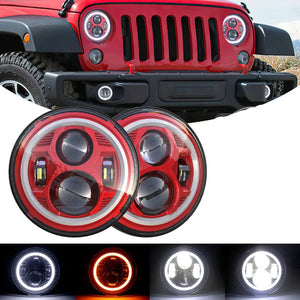 Headlights 'RED Avenger' LED DRL Halo for Wrangler JK JKU TJ (pair)