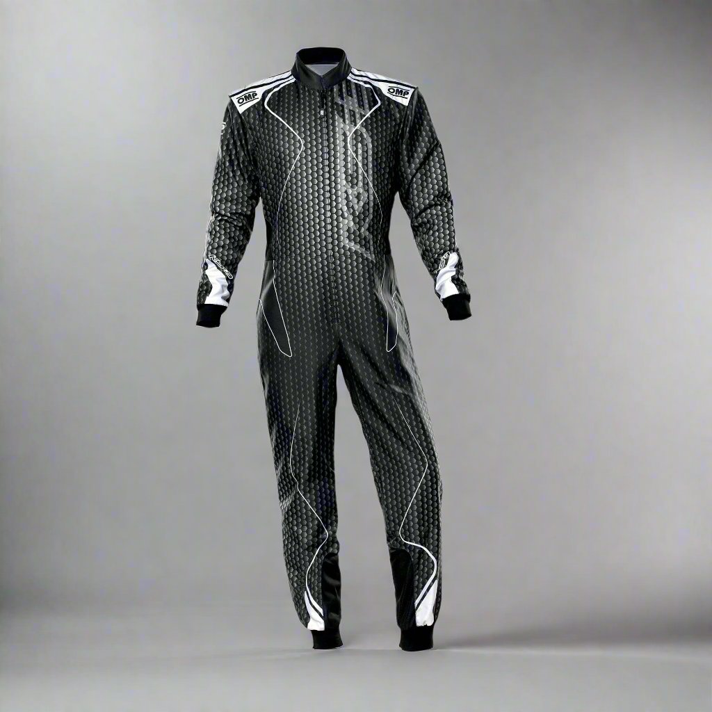 OMP KS-3R  'ART' Kart Suit BLACK / SILVER - ADULT (Sizes 42-62)