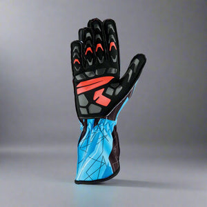 OMP KS-2 'ART' Kart Gloves - Black / Fluro Cyan (KIDS Sizes 4-6)