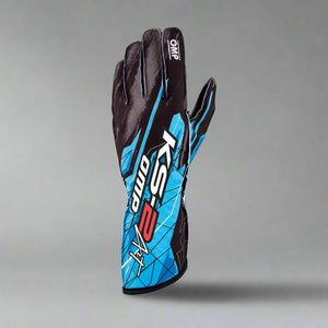 OMP KS-2 'ART' Kart Gloves - Black / Fluro Cyan (KIDS Sizes 4-6)