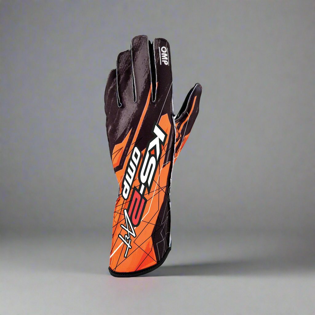 OMP KS-2 'ART' Kart Gloves - Black / Fluro Orange (ADULT Sizes XXS-XL)