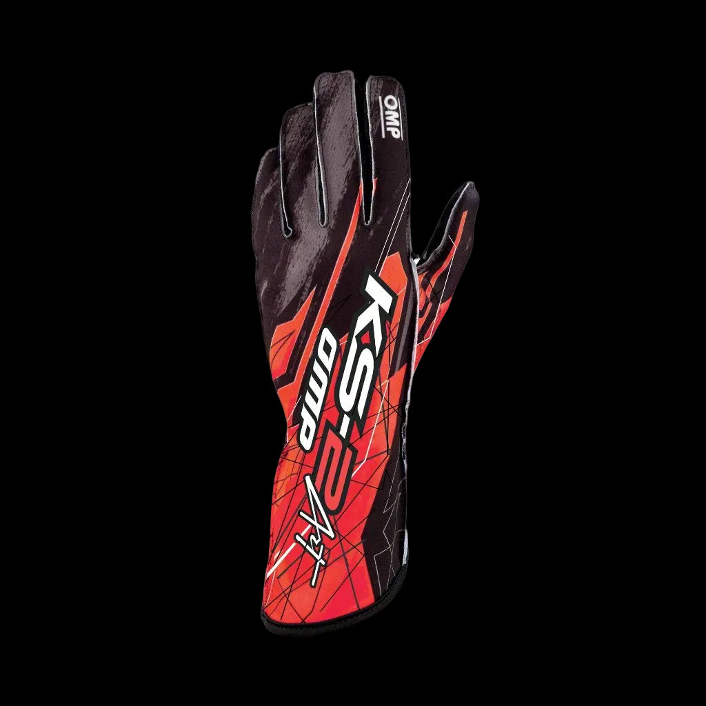 OMP KS-2 'ART' Kart Gloves - Black / Red (Kids to Adult Sizes 5XS-XL)