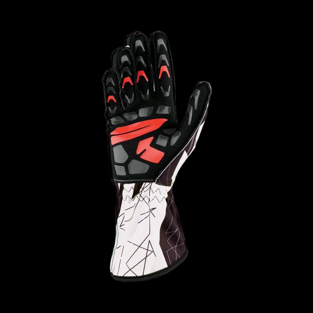 OMP KS-2 'ART' Kart Gloves - Black / White (Kids to Adult Sizes 5XS-XL)