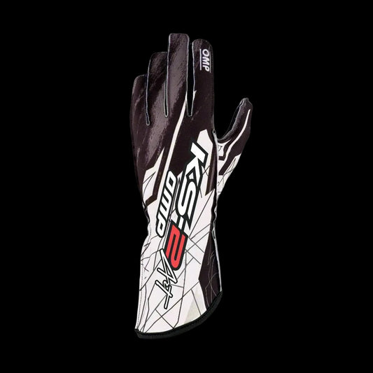 OMP KS-2 'ART' Kart Gloves - Black / White (Kids to Adult Sizes 5XS-XL)