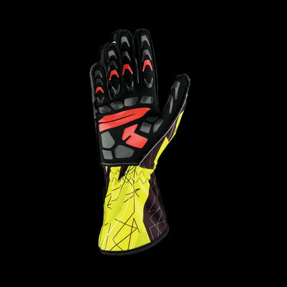 OMP KS-2 'ART' Kart Gloves - Black / Fluro Yellow (Kids to Adult Sizes 5XS-XL)