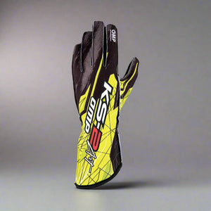 OMP KS-2 'ART' Kart Gloves - Black / Fluro Yellow (ADULT Sizes XXS-XL)