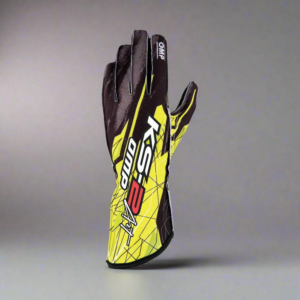 OMP KS-2 'ART' Kart Gloves - Black / Fluro Yellow (ADULT Sizes XXS-XL)