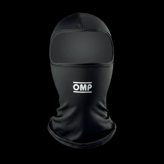Black balaclava with OMP logo on a white background