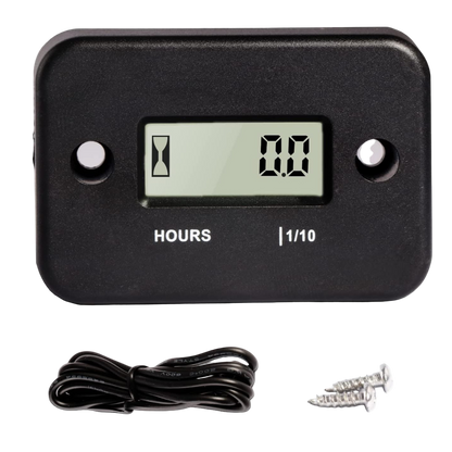 Black digital hour meter with cable and screws 
