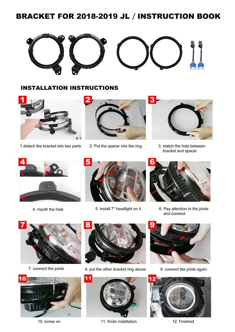 Wrangler JL 9" to 7" Headlight Conversion Brackets and Adaptors
