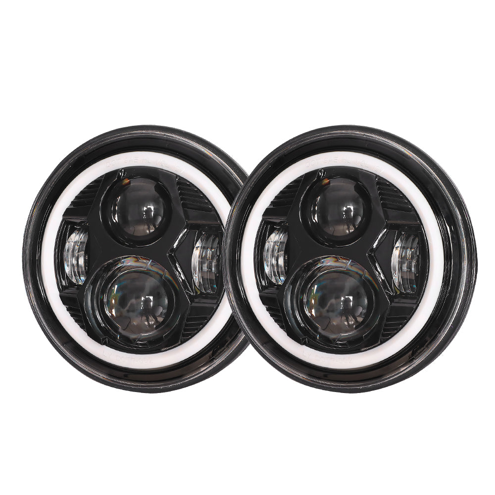 Headlights Black Avenger LED DRL Halo for Wrangler JK JKU TJ (pair)