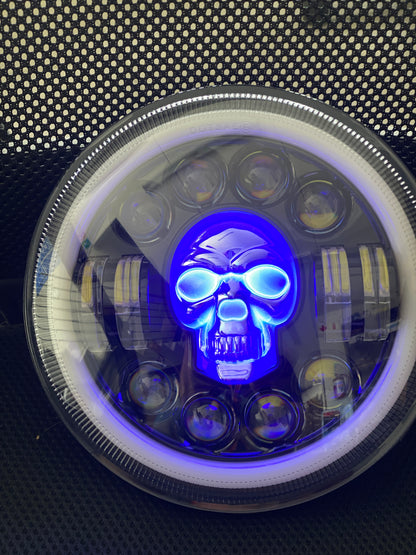 Headlights COLOURED SKULL LED DRL Halo for Wrangler JK / JKU / TJ (pair)