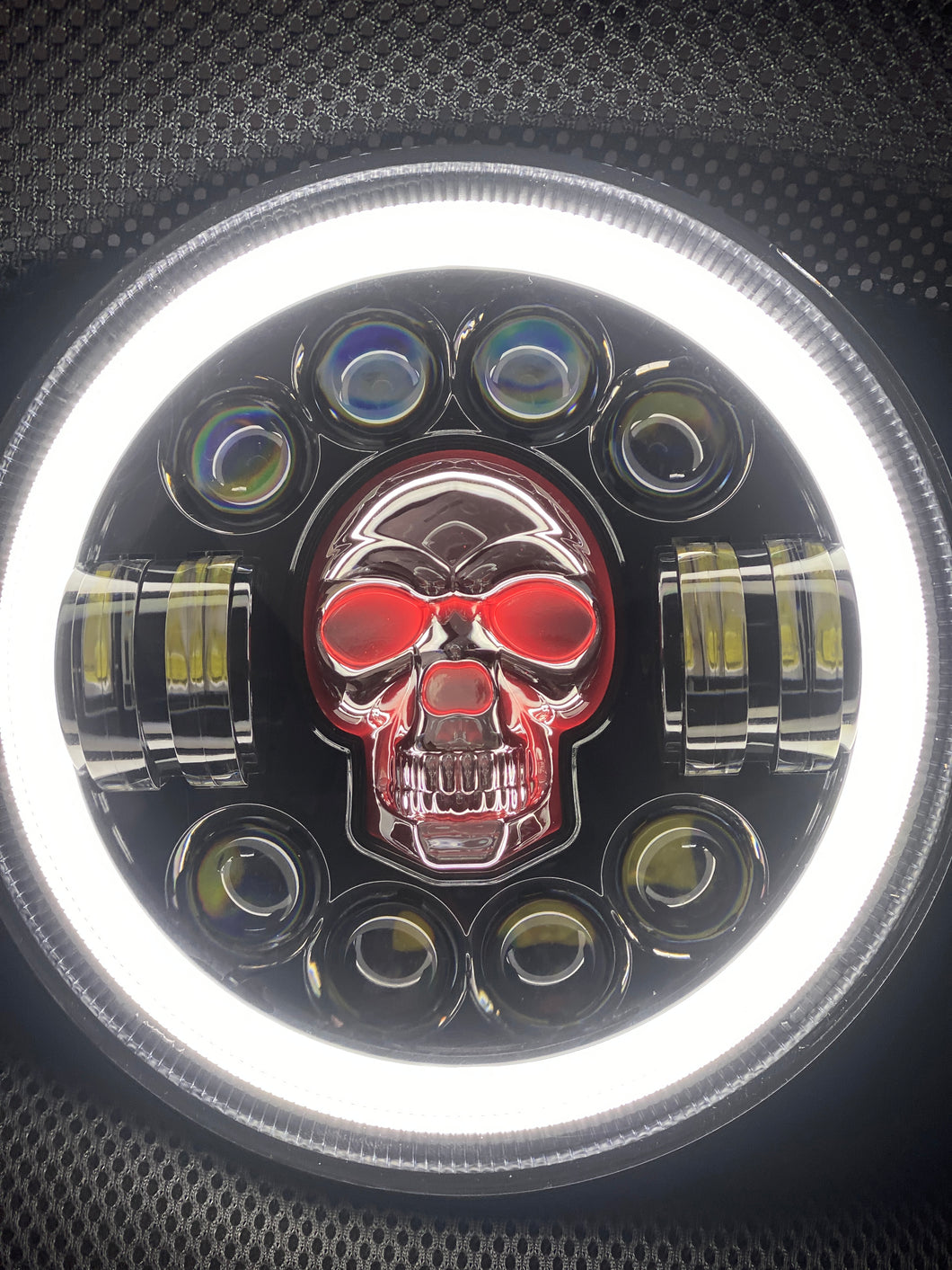 Headlights COLOURED SKULL LED DRL Halo for Wrangler JK / JKU / TJ (pair)