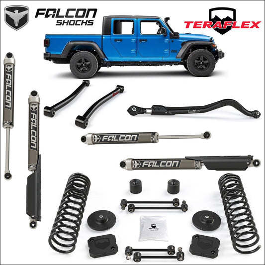 JT GLADIATOR SUPERKIT: Teraflex 2.5" Performance Coil / Spacer Lift, FALCON SP2 2.1 Shocks, Arms, HD Track Bar