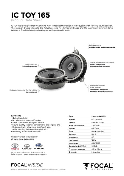Focal IC TOY 165 2-Way Coaxial Speaker Upgrade Kit for Toyota HiLux