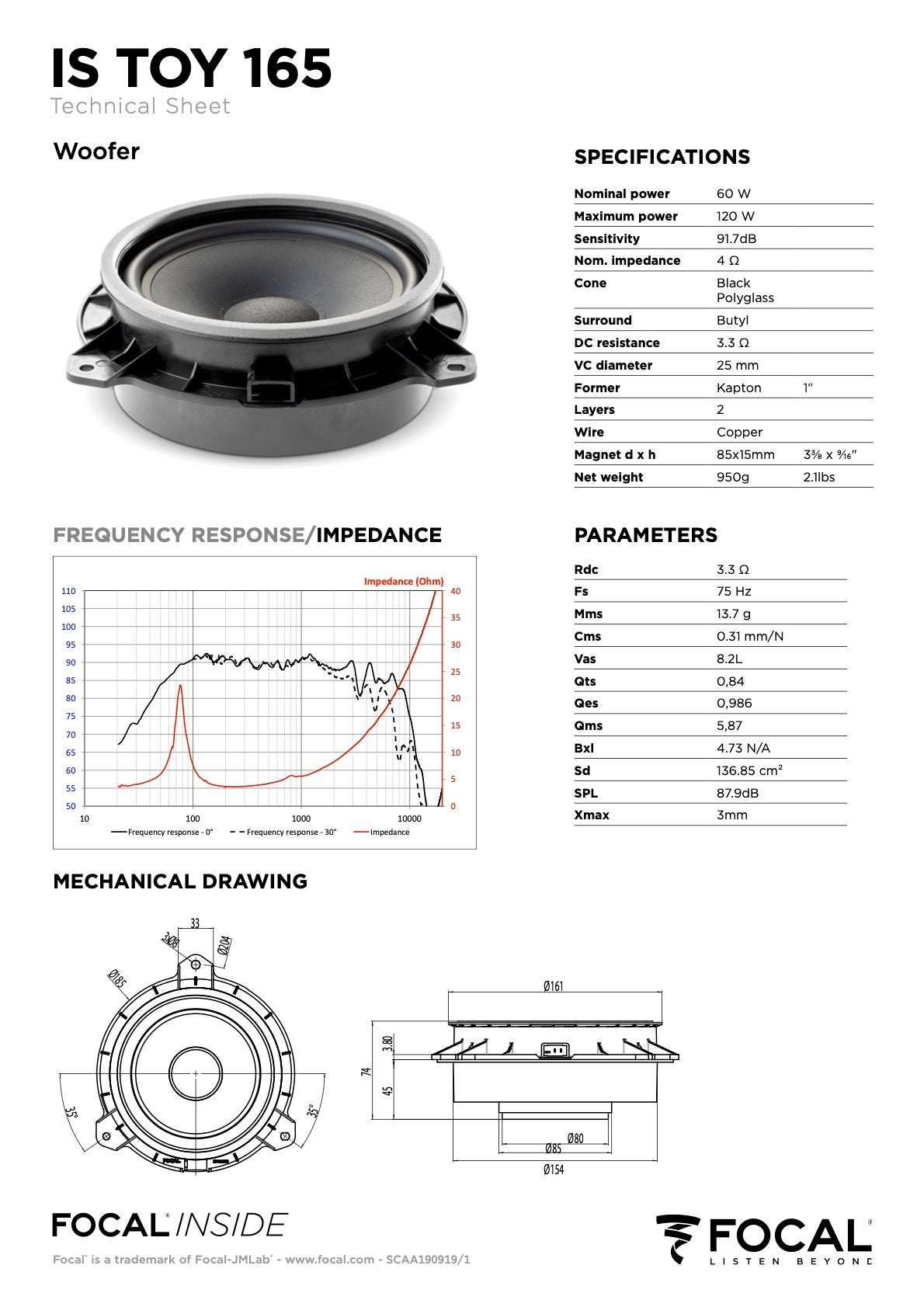 Focal IS TOY 165 TWU 2-Way Component Speaker Upgrade Kit for Hilux (without Factory Tweeters)