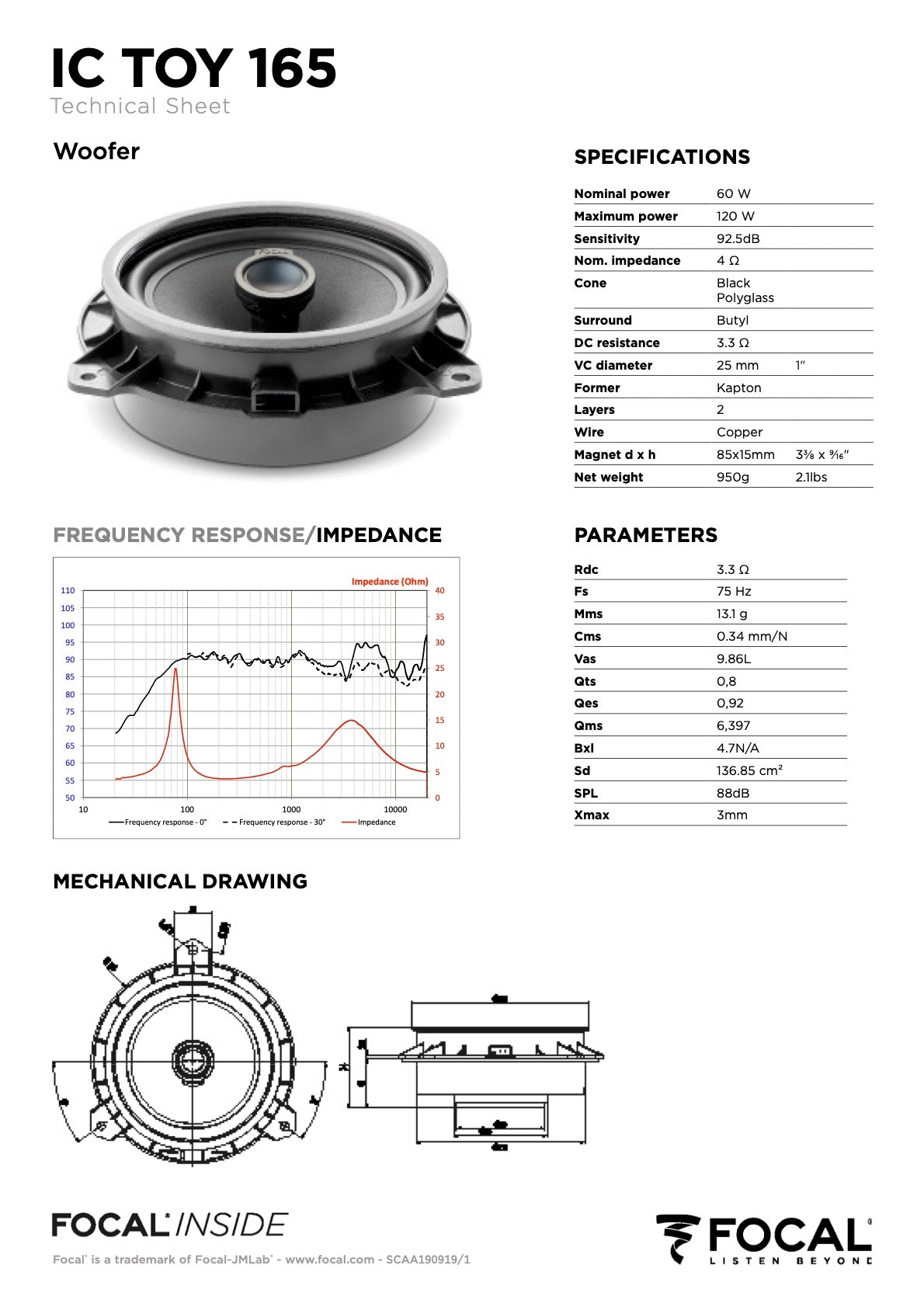 Focal IC TOY 165 2-Way Coaxial Speaker Upgrade Kit for Toyota HiLux