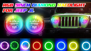 Headlights "9" RGB 'DIAMOND' for Wrangler JL with DRL (App Controlled) A+ LED